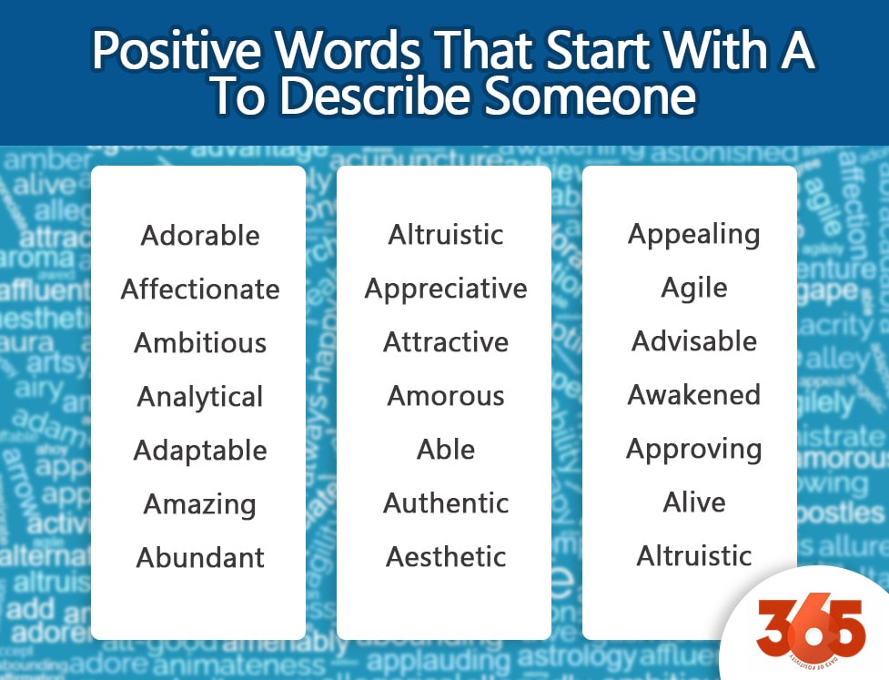 pozitivní slova začínající na a, která popisují osobu.