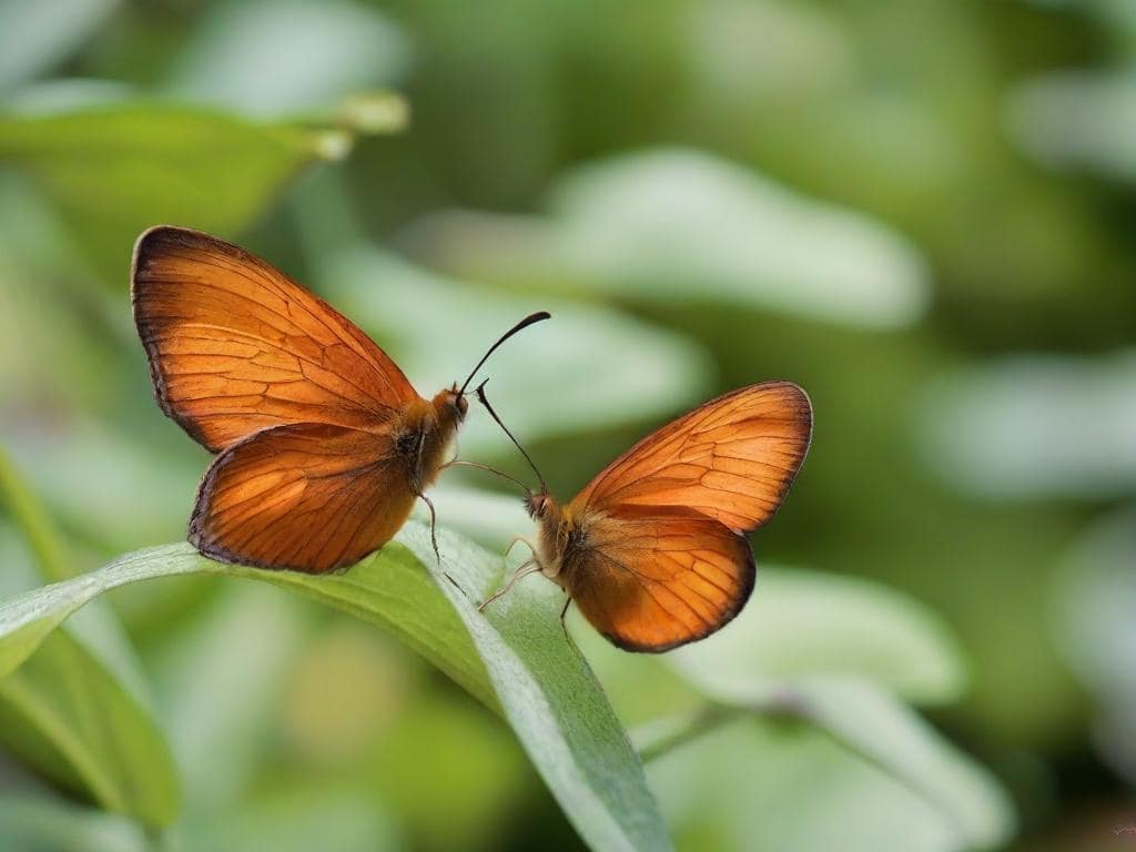 two orange butterflies